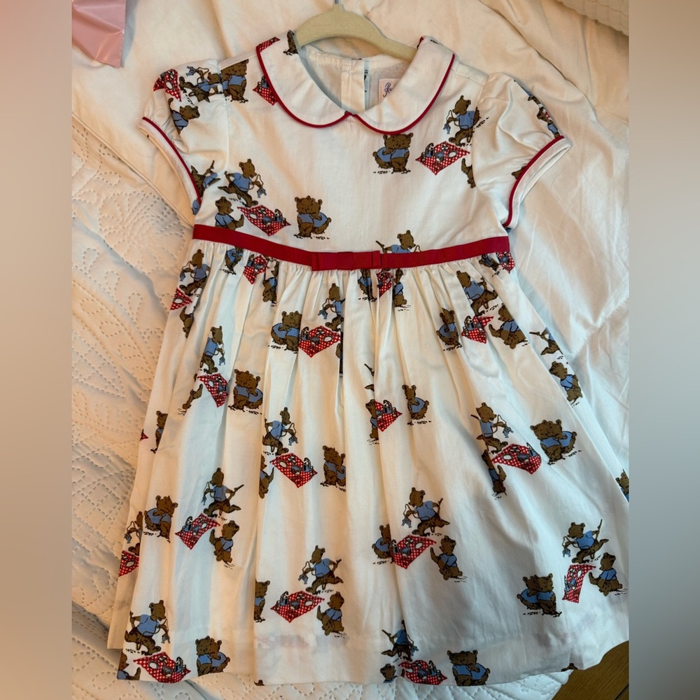 Rachel Riley White Dress with Red and Brown Print